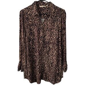 SOFT SURROUNDINGS Aztec Brown Paloma Poet Shirt Size Small Loop & Button Closure